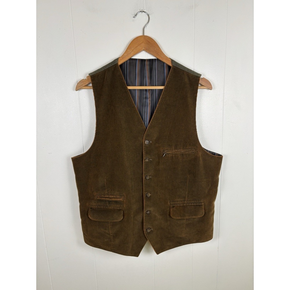 Kroon Corduroy Vest Mens Med Khaki Gray 5-Button Pockets Professor Dark Academia